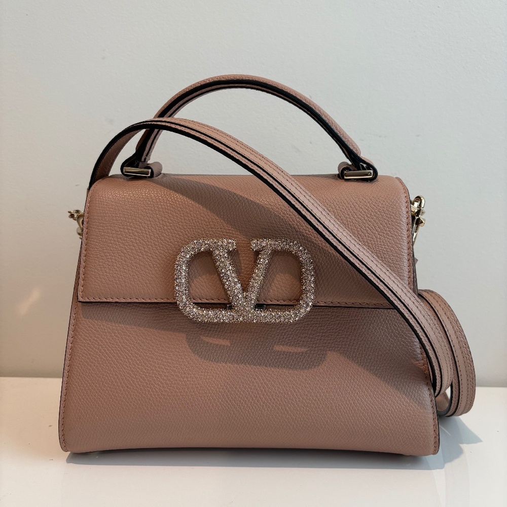 Valentino VSLING Small Rhinestone Leather Top-Handle Bag
